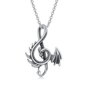 YAFEINI Dragon Necklace 925 Sterling Silver Music Note Aesthetic Pendant Chain Vintage Gift for Men Women