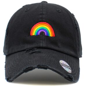 KBSV-PRIDE3 BLK Vintage Pride Rainbow Heart Distressed Daddy Dad Baseball Cap Dad Hat Adjustable (One Size, Black Pride Rainbow Vintage)