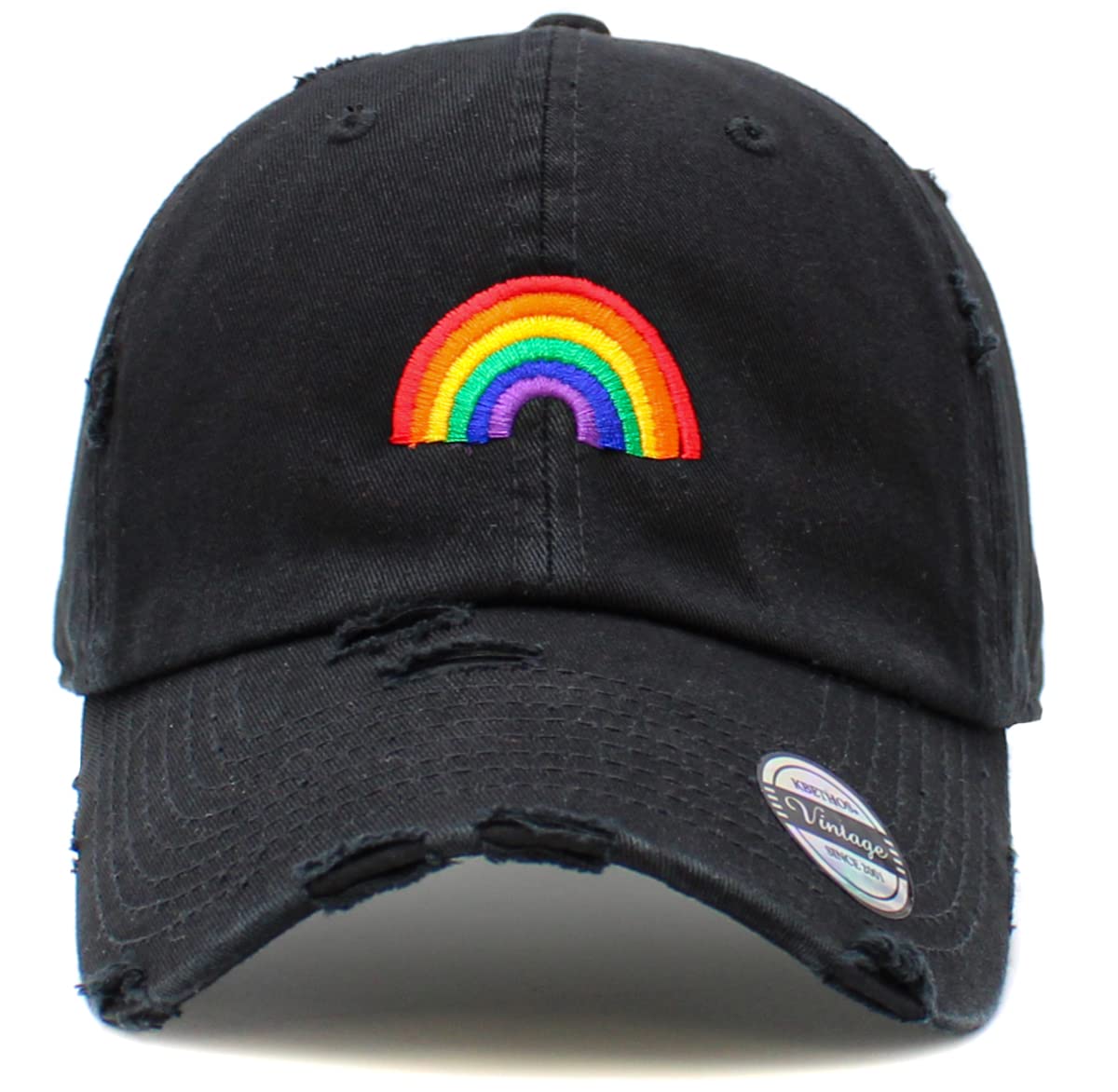 KBSV-PRIDE3 BLK Vintage Pride Rainbow Heart Distressed Daddy Dad Baseball Cap Dad Hat Adjustable (One Size, Black Pride Rainbow Vintage)