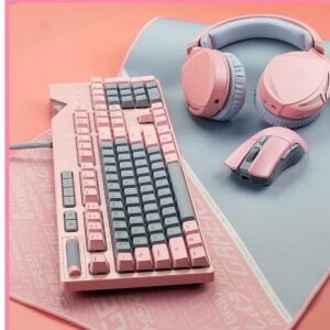 Feilx Gaming Keyboard and Mouse Combo, Pink Gaming Mechanical Keyboard Gaming Gaming Mouse Headset Mouse pad Keyboard and Mouse Set, Set (Color : Pink)