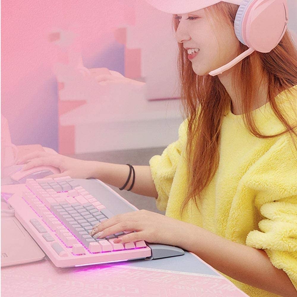 Feilx Gaming Keyboard and Mouse Combo, Pink Gaming Mechanical Keyboard Gaming Gaming Mouse Headset Mouse pad Keyboard and Mouse Set, Set (Color : Pink)