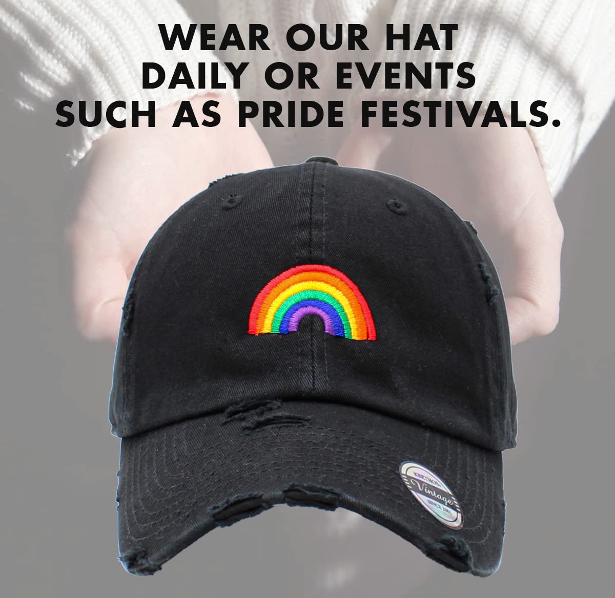 KBSV-PRIDE3 BLK Vintage Pride Rainbow Heart Distressed Daddy Dad Baseball Cap Dad Hat Adjustable (One Size, Black Pride Rainbow Vintage)