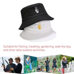 Cotton Bucket Hat for Women Men Summer Travel Sun Beach Bucket Cap, Unisex Outdoor Fisherman Hat (Skeleton Fingers Black)