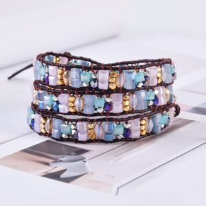 YGLINE Handmade 3 Wrap Bracelet Crystal Leather Boho Bracelets Jewelry