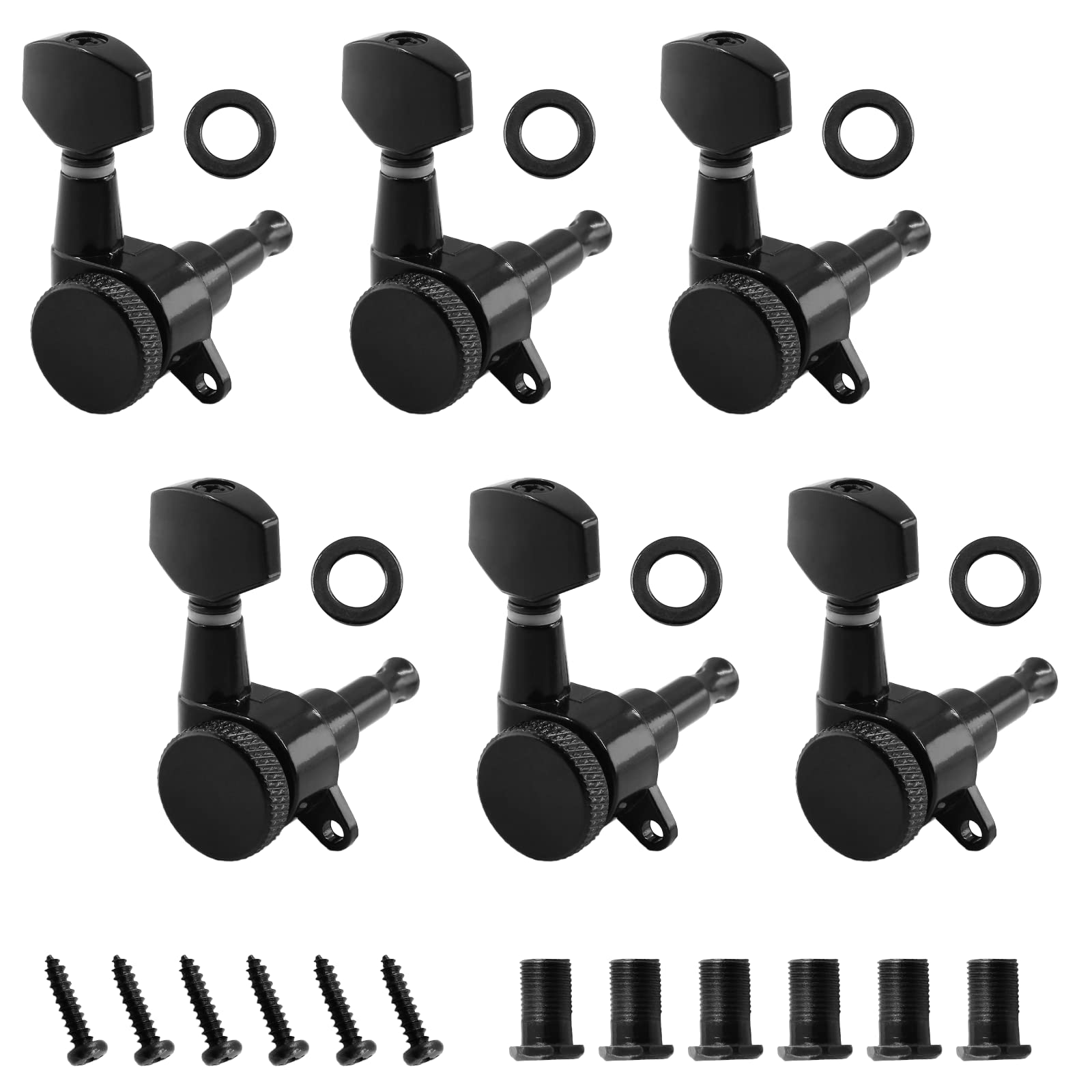 LifCratms 6 Pcs Black Locking Tuners 6 Inline, Sealed Guitar Tuning Pegs Keys Machine Heads Set for Fender Stratocaster Strat Telecaster Tele Style Electric Guitar