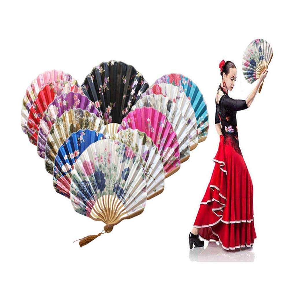 FKJLUN Handmade Folding Fan Pattern Chinese Style Hand Held Fans Silk Bamboo Folding Fans Handheld Wedding Hand Fan Handheld Fan (Color : I)