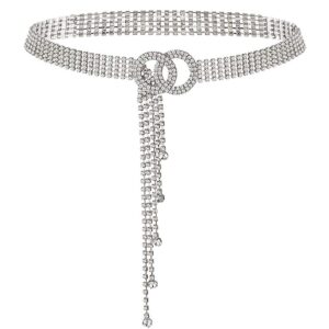 Glamorstar Crystal Belts for Women Rhinestone Waistband Belt for Dress Sparkle O-Ring Chain Gift Crystal Silver X-Large 150CM/59IN