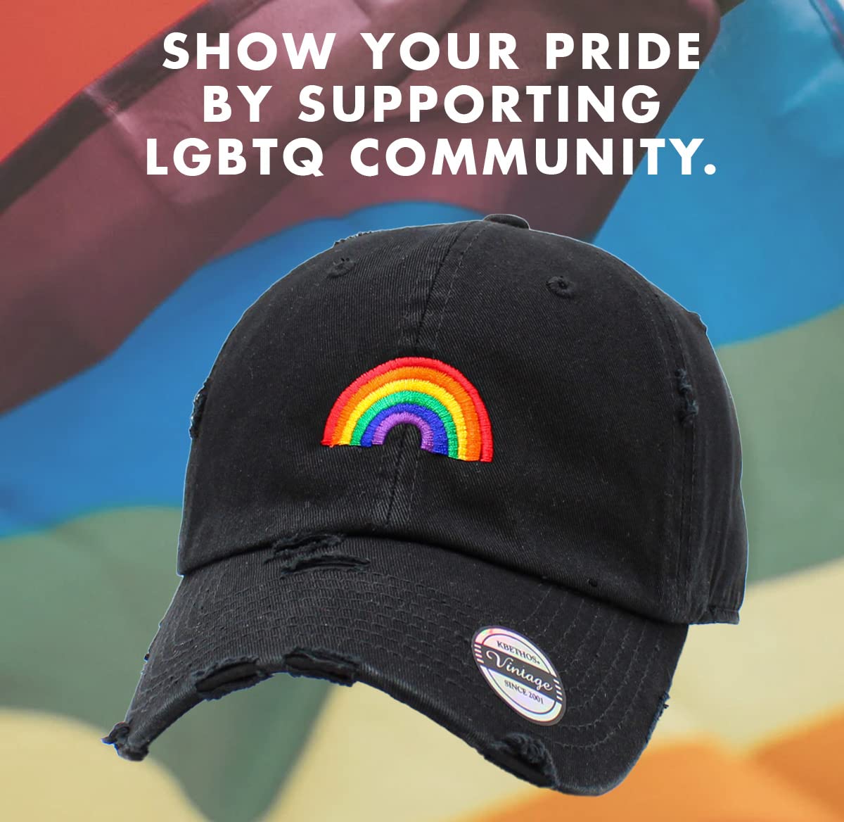 KBSV-PRIDE3 BLK Vintage Pride Rainbow Heart Distressed Daddy Dad Baseball Cap Dad Hat Adjustable (One Size, Black Pride Rainbow Vintage)