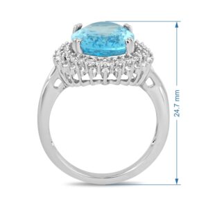 Jewelili Sterling Silver 14x10 MM Oval Swiss Blue Topaz and Round Created White Sapphire Solitaire Ring Size 7