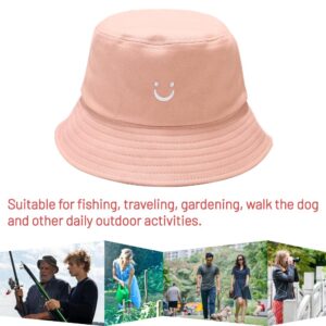 Cotton Bucket Hat for Women Men Summer Travel Sun Beach Bucket Cap, Unisex Outdoor Fisherman Hat (Smiling Face Pink)