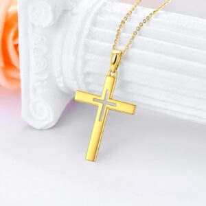 SISGEM 14K Solid Gold Cross Necklace for Women,Yellow Gold Faith Cross Pendant Necklaces Religious Jewelry Anniversary Birthday Gifts for Wife Mom 16''-18''