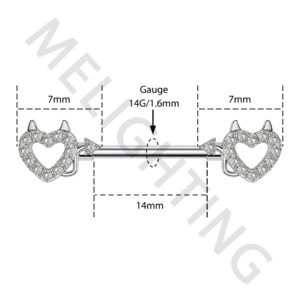 Melighting Devil Nipple Rings 14G Surgical Steel 316L Heart Shape Nipple Barbell CZ Nipple Piercing Jewelry for Women Men Body Piercing Jewelry