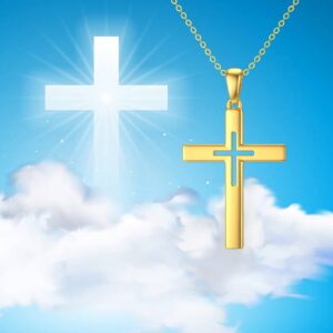 SISGEM 14K Solid Gold Cross Necklace for Women,Yellow Gold Faith Cross Pendant Necklaces Religious Jewelry Anniversary Birthday Gifts for Wife Mom 16''-18''