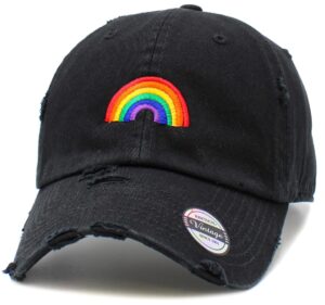 kbsv-pride3 blk vintage pride rainbow heart distressed daddy dad baseball cap dad hat adjustable (one size, black pride rainbow vintage)