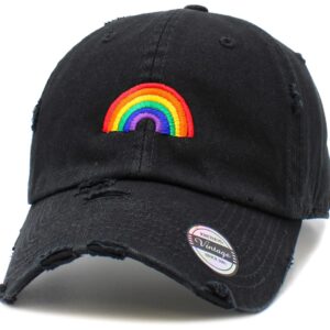 KBSV-PRIDE3 BLK Vintage Pride Rainbow Heart Distressed Daddy Dad Baseball Cap Dad Hat Adjustable (One Size, Black Pride Rainbow Vintage)