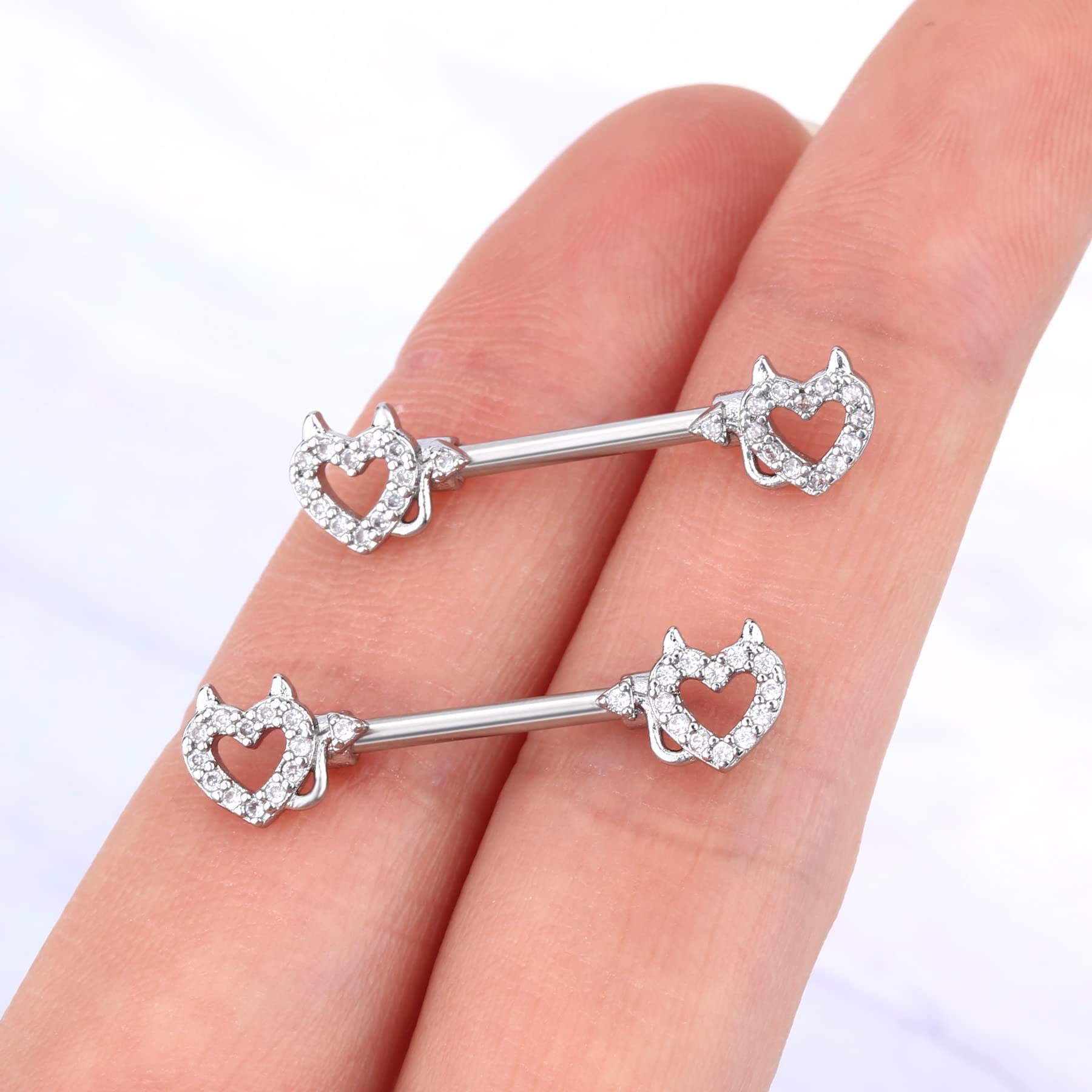 Melighting Devil Nipple Rings 14G Surgical Steel 316L Heart Shape Nipple Barbell CZ Nipple Piercing Jewelry for Women Men Body Piercing Jewelry