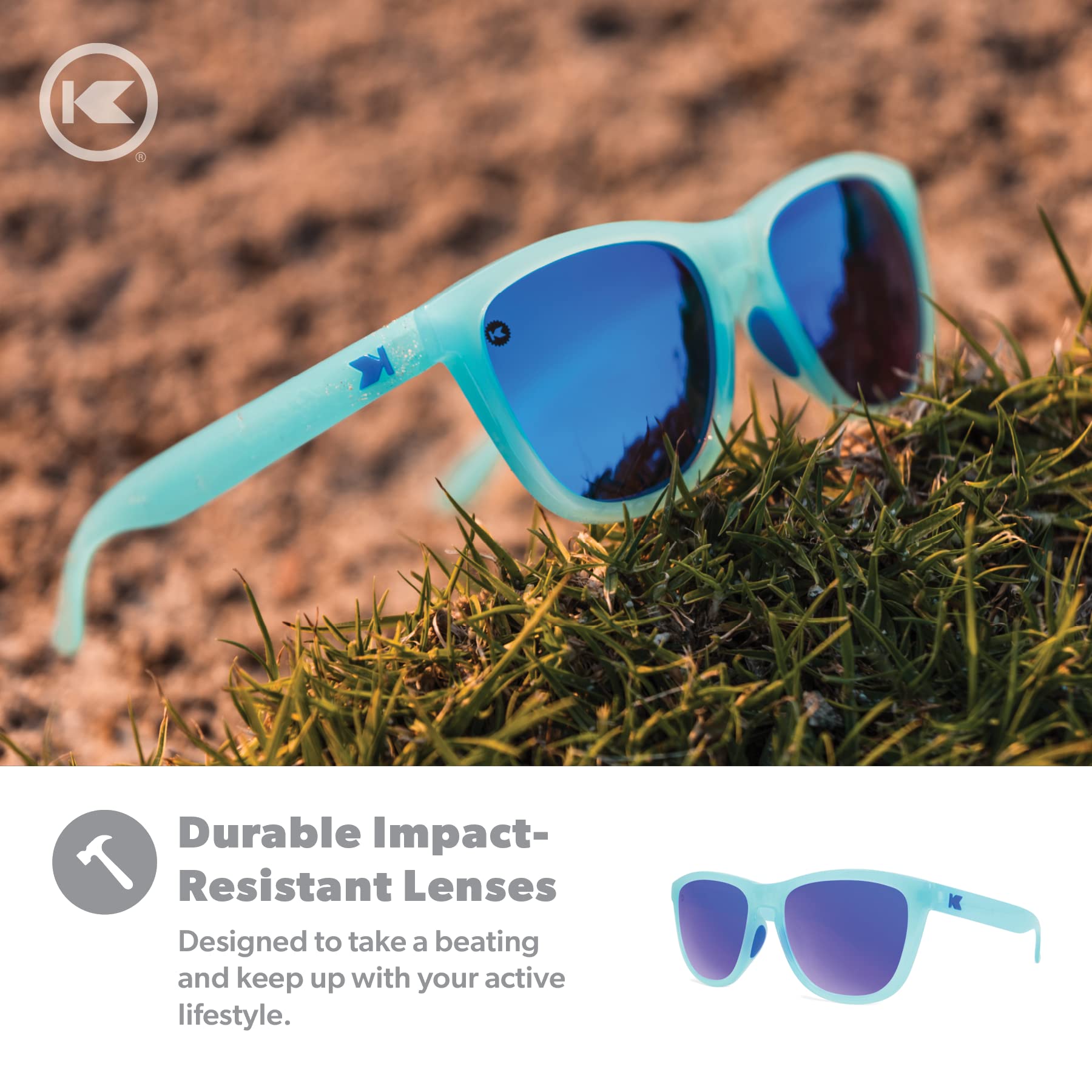 Knockaround Premiums Sport - Polarized Running Sunglasses for Women & Men - Impact Resistant Lenses & Full UV400 Protection, Icy Blue/Moonshine