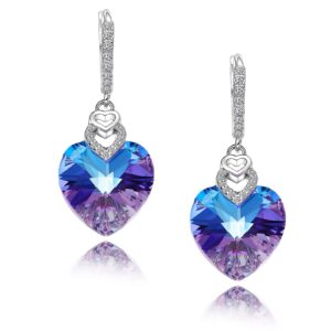 s925 sterling silver heart dangle drop hoop earrings for women multicolored crystal cubic zirconia purple amethyst dangling earrings fine jewelry gifts for her (purple)