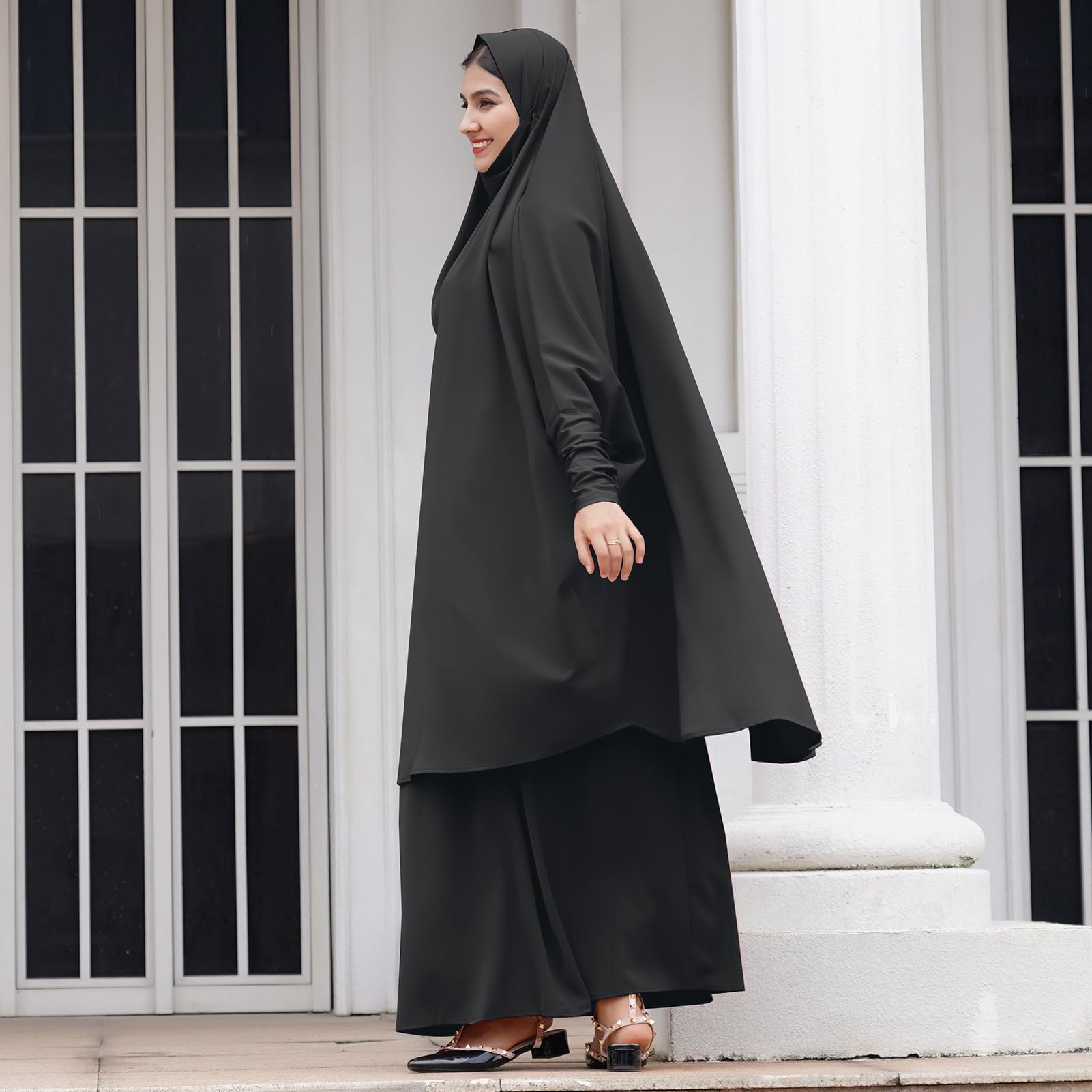 Burkas for Women Muslim Hijab Dress Abayas for Women Muslim Saudi Full Cover Two-piece Prayer Dress Hijab Scarf Full Length Islamic Abaya Set Jilbab for Muslim Women Black One Size