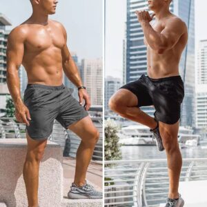 CANGHPGIN Men's Workout Athletic Running Shorts 7 inch Lightweight 2 Pack Basketball Sports Gym Shorts with Pockets