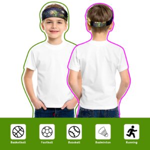 4 Pack Boys Breathable Kids Athletic Sweatbands Sports Headbands for Boys Non Slip Hair Band Elastic Hairband for Girls Workout Yoga Gym Running Exercise (Galaxy)