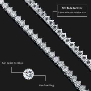 MOFEIJEWEL Tennis Necklace for Women Men 18K White Gold Plated 5A 4.0mm Round Cubic Zirconia Cut Faux Diamond Chain 18inch 3 Prong