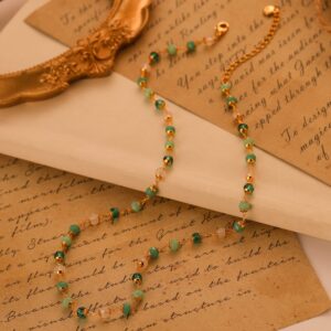 MRSXIA Choker Necklace for Women Gold Green Opal Beads Crystal 18K Gold Filled Dainty Handmade Chain Simple Jewelry