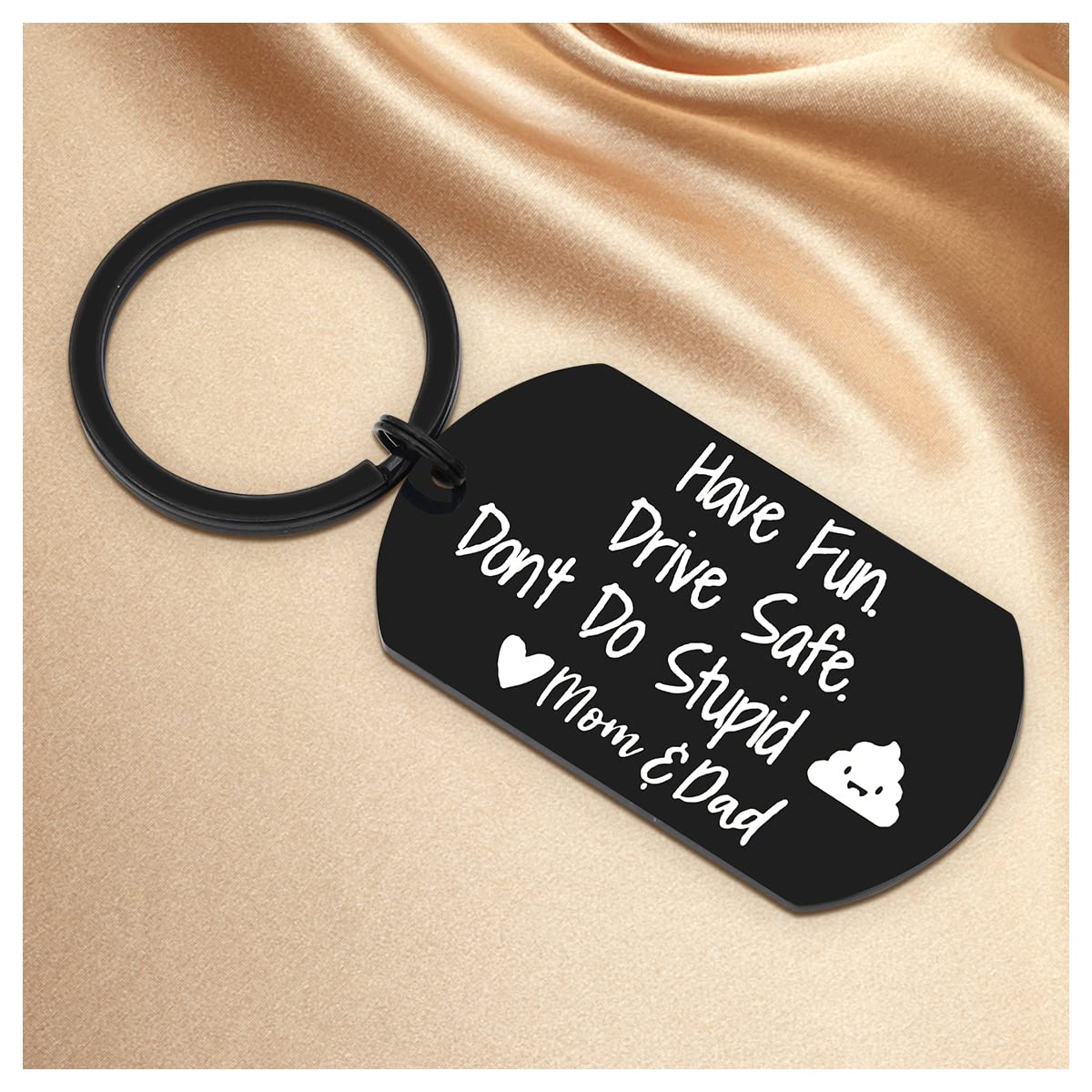 Beugif Graduation Coming of Age Gift for Teen Boys Girls Have Fun Keyring Drive Safe Key Chain Don't Do Stupid Keychain Tag (Black-dadmom), 1.97 inch*1.10 inch