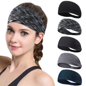 workout headbands for women, sports running headband for exercise, wide headbands for women, gym hairband non slip yoga sweatband fitness for fitness tennis fits all men and women 5 pack