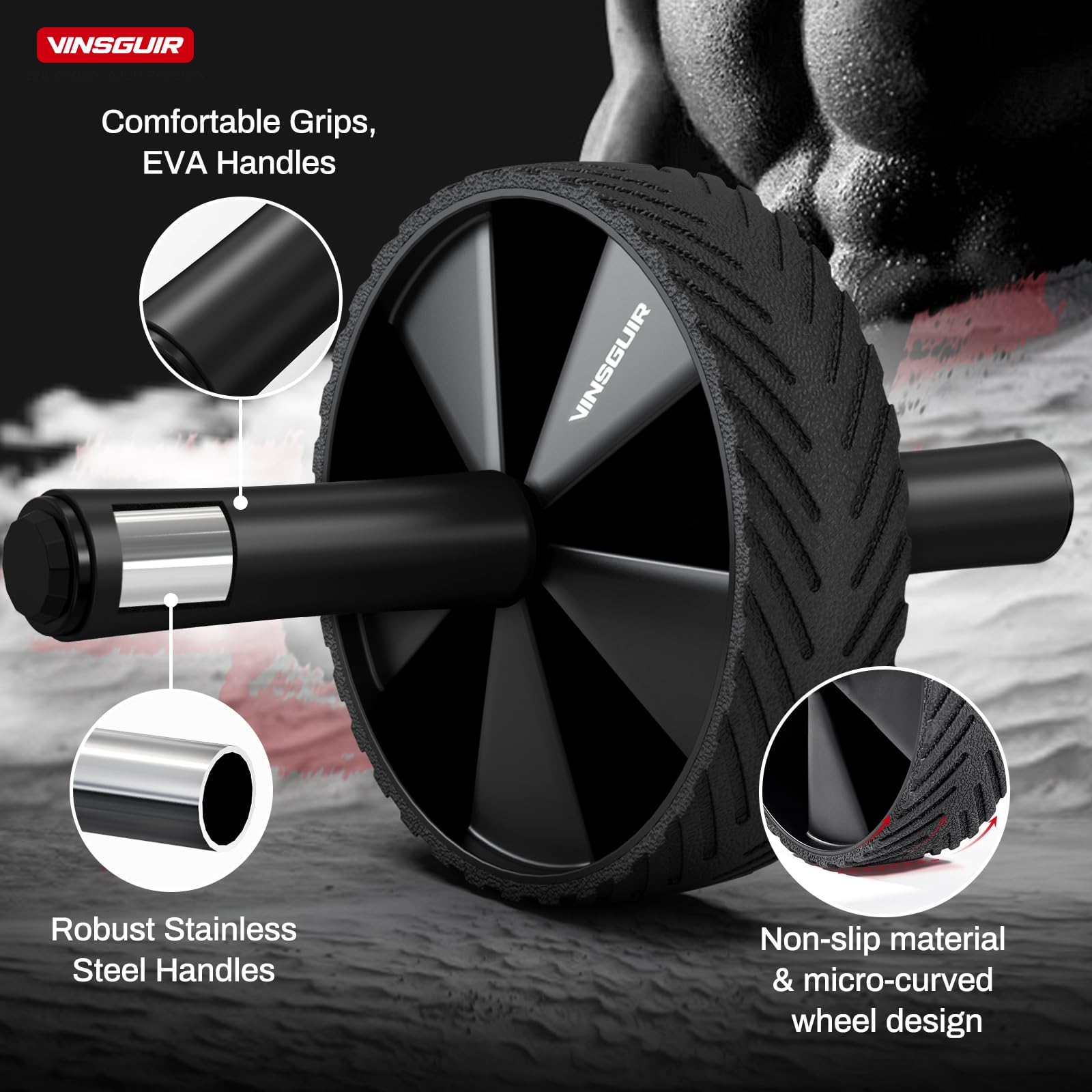 Vinsguir Ab Roller Wheel - Ab Workout Equipment for Difficult Abdominal & Core Strength Training, Home Gym Fitness Equipment, Exercise Wheel for Men Women (Black)