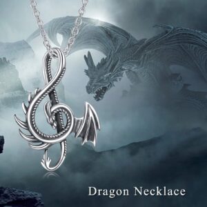 YAFEINI Dragon Necklace 925 Sterling Silver Music Note Aesthetic Pendant Chain Vintage Gift for Men Women