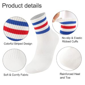 Ultrafun 5 Pairs Unisex Stripe Crew Socks Breathable Athletic Sports Gym School Casual Quarter Ankle Socks for Men Women (5Pairs White-black stripe)