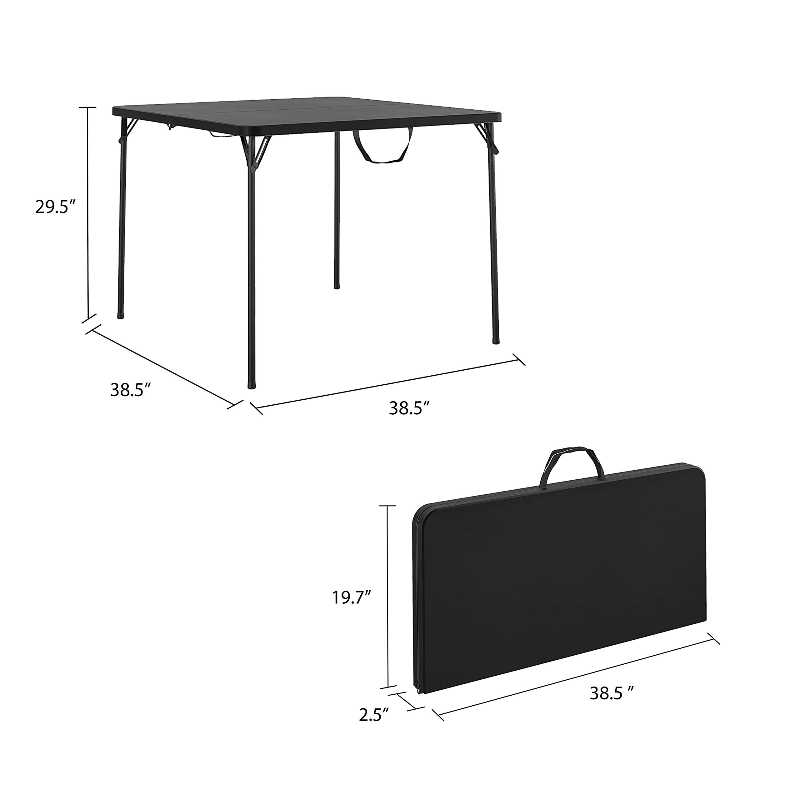 Cosco XL 38.5" Resin Fold-in-Half Card Table, Black, Wheelchair Accessible, Lightweight, Pinch-Free Locking System