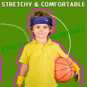 4 Pack Boys Breathable Kids Athletic Sweatbands Sports Headbands for Boys Non Slip Hair Band Elastic Hairband for Girls Workout Yoga Gym Running Exercise (Galaxy)