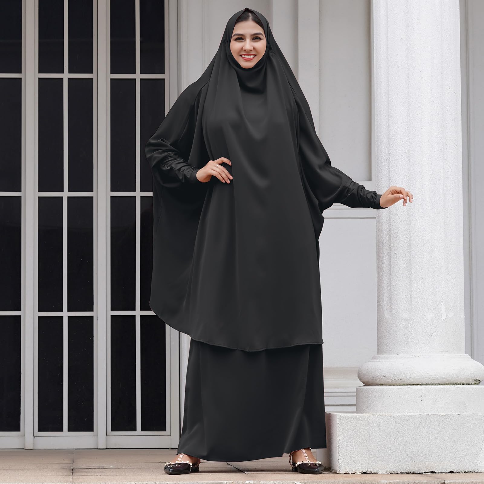 Burkas for Women Muslim Hijab Dress Abayas for Women Muslim Saudi Full Cover Two-piece Prayer Dress Hijab Scarf Full Length Islamic Abaya Set Jilbab for Muslim Women Black One Size