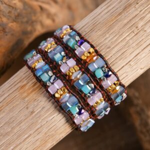 YGLINE Handmade 3 Wrap Bracelet Crystal Leather Boho Bracelets Jewelry