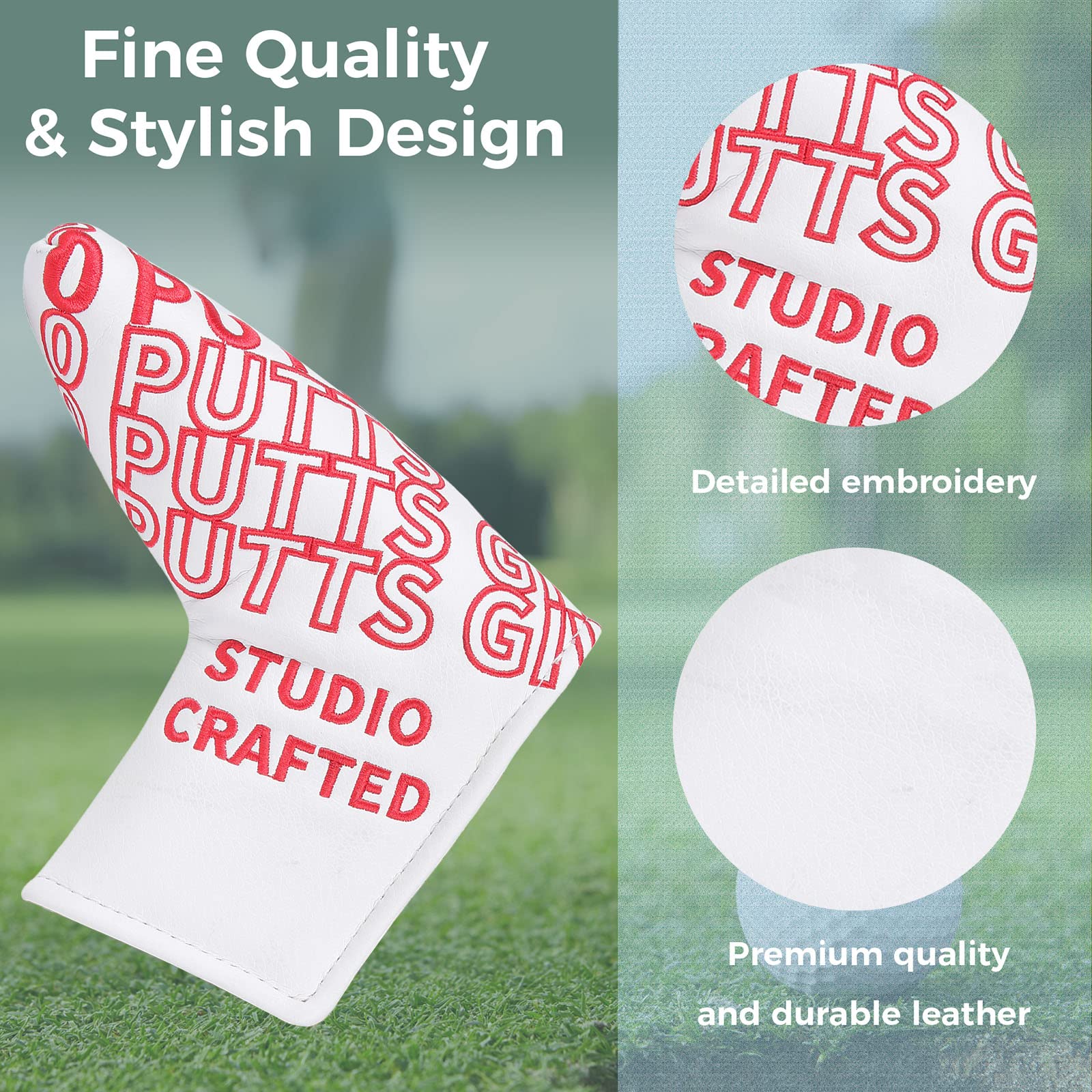 Studio Crafted 0 Putts Given Golf Blade Putter Cover Magnetic Closure (White)