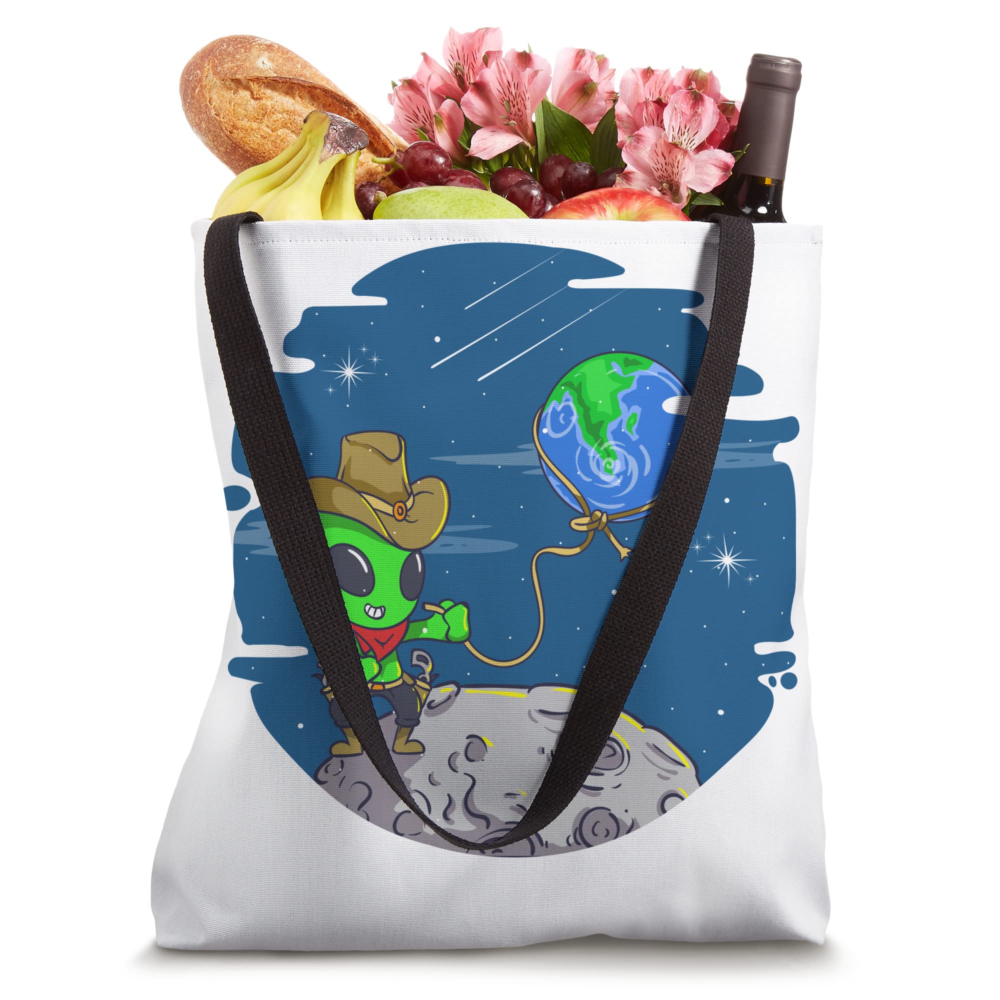 Funny Alien Cowboy Lasso Rope Earth Outerspace Galaxy Boys Tote Bag