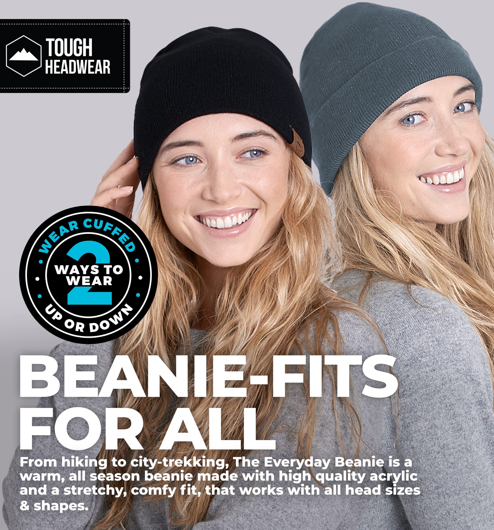 Tough Headwear Daily Knit Beanie - Beanies Hats for Men - Winter Hats for Men & Women - Warm Knitted Hats for Cold Weather & Stocking Cap