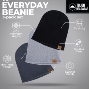 Tough Headwear Daily Knit Beanie - Beanies Hats for Men - Winter Hats for Men & Women - Warm Knitted Hats for Cold Weather & Stocking Cap