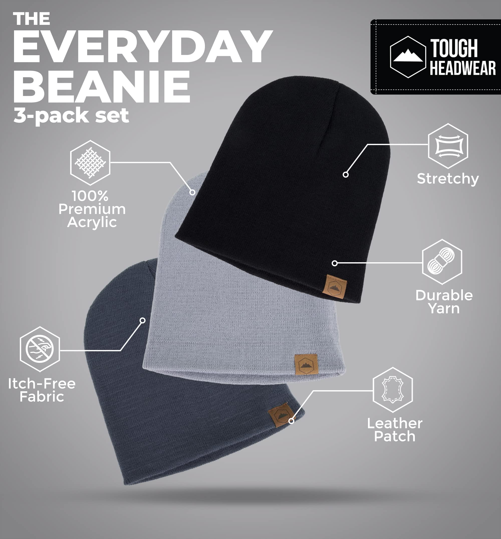 Tough Headwear Daily Knit Beanie - Beanies Hats for Men - Winter Hats for Men & Women - Warm Knitted Hats for Cold Weather & Stocking Cap