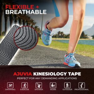 AJUVIA Professional Kinesiology Tape Roll, Premium Synthetic Kt Tape (2 Rolls, 10% Bonus, 40 + 4 Strips Precut) Lasts up to 14 Days, K Tape Precut Strips, Sports Tape Athletic