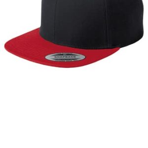 Sport-Tek® Flat Bill Snapback Cap STC19 / Custom Hats/Embroidery Hats/Monogram Hats/Custom Snapback/Custom Embroidery (Black/True Red)