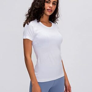 LUYAA Seamless Lightweight Women's Workout Shirts Short Sleeves Quick Dry Fashion Gym Athletic Yoga Gym Sports Tops White S