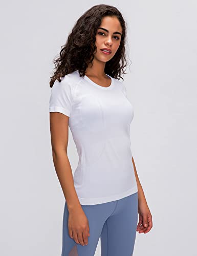 LUYAA Seamless Lightweight Women's Workout Shirts Short Sleeves Quick Dry Fashion Gym Athletic Yoga Gym Sports Tops White S