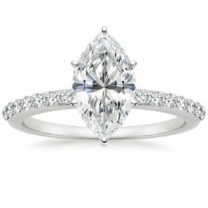 BeBold 1.5ct Marquise Cut Simulated Diamond CZ Accent Solitaire Engagement Ring for Women White Gold Plated