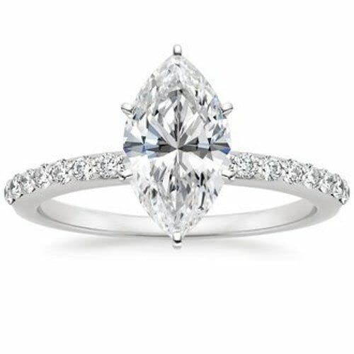 BeBold 1.5ct Marquise Cut Simulated Diamond CZ Accent Solitaire Engagement Ring for Women White Gold Plated