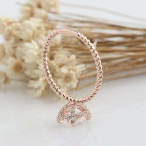 BeBold 1.5ct Oval Cut Simulated Diamond CZ Engagement Ring for Women Twist Rope Style Rose Gold Plated