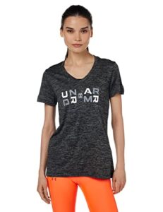 under armour women's tech twist graphic short sleeve t-shirt, (001) black medium heather/white/steel, xx-large