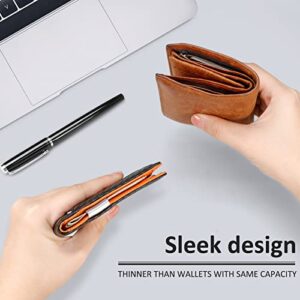 ZECICO Mens Slim Wallet Money Clip: Bifold Leanther Wallets RFID Blocking Front Pocket Wallets Credit Card Holder with ID Window Gifts for Men